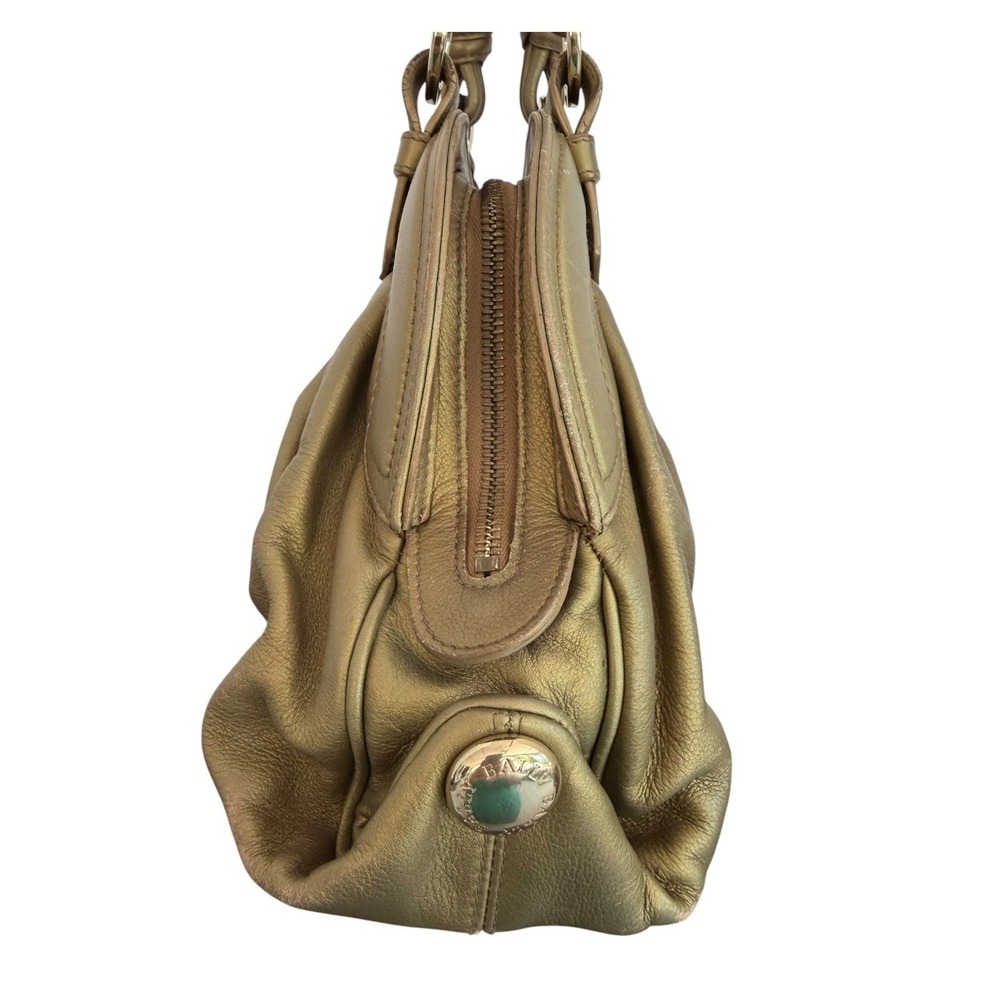 Bally Metallic Gold Leather Satchel Handbag Knotted Handles EUC Italy Purse - Picture 4 of 16